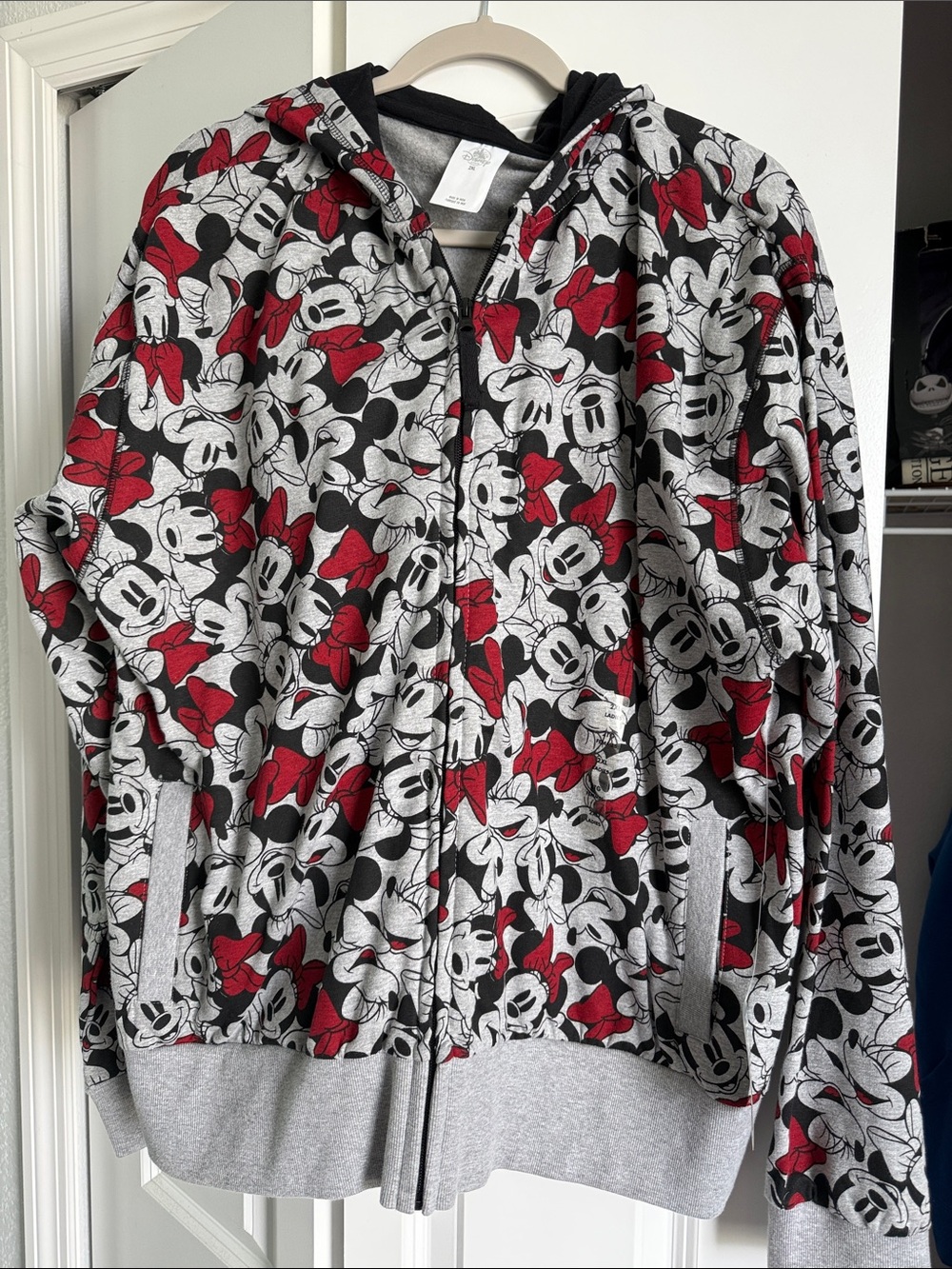 Disney Minnie Mouse Red Black Gray Zip Hoodie